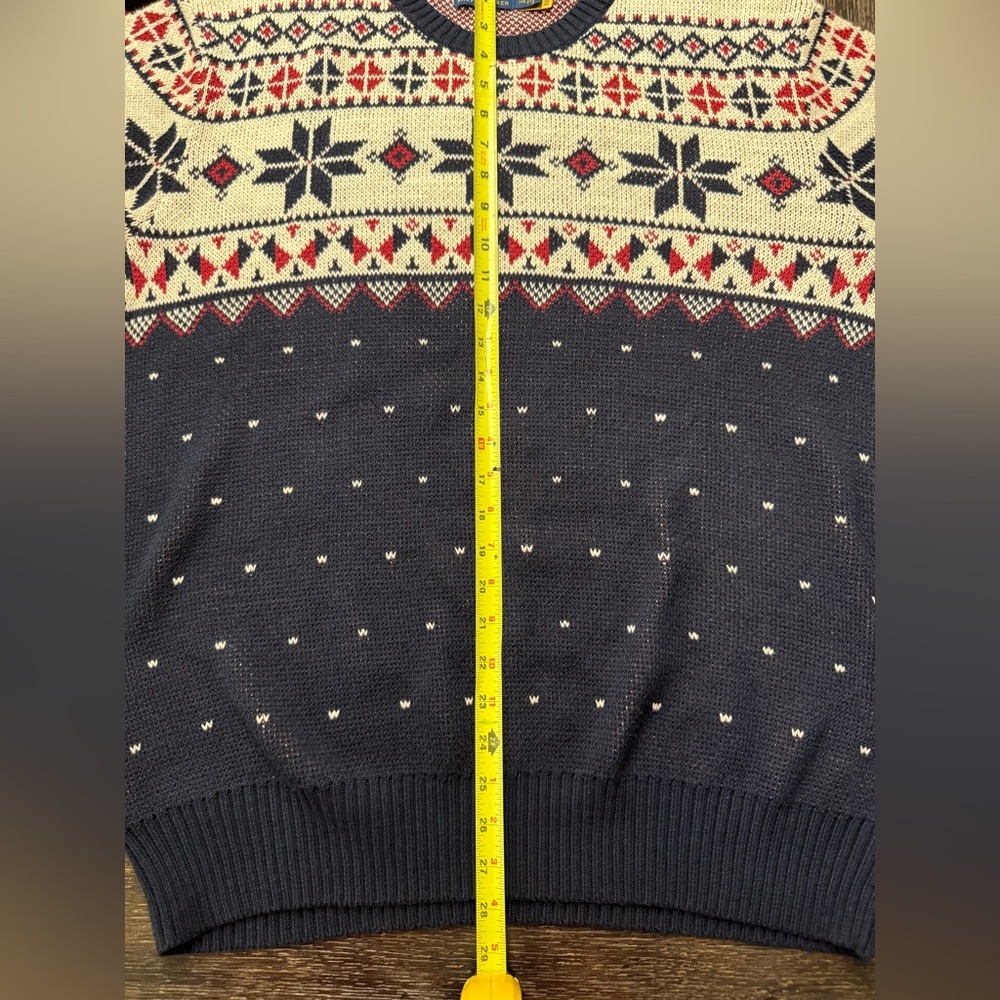 Polo Ralph Lauren Navy and Cream Snowflake Fair Isle Holiday Crewneck Sweater - Picture 4 of 5